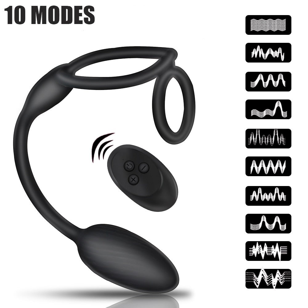 Vibrating Anal Plug and Cock + Ball Rings