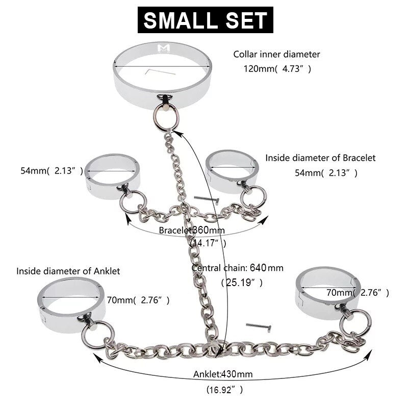 Full Set of Steel Heavy Duty Collar and Cuff Restraints