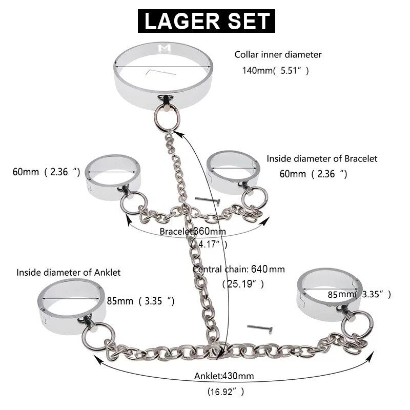 Full Set of Steel Heavy Duty Collar and Cuff Restraints