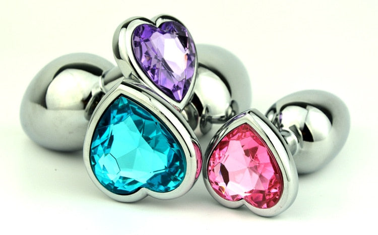 Crystal Heart Anal Plug S-L Stainless Steel - Selection of Colours