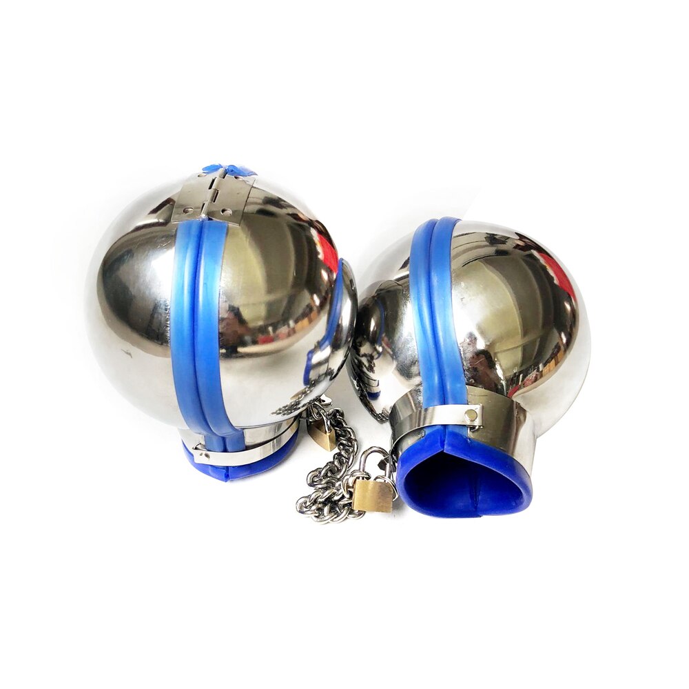 Stainless Steel Bondage Ball Head Covering, Cuffs and Bra Set