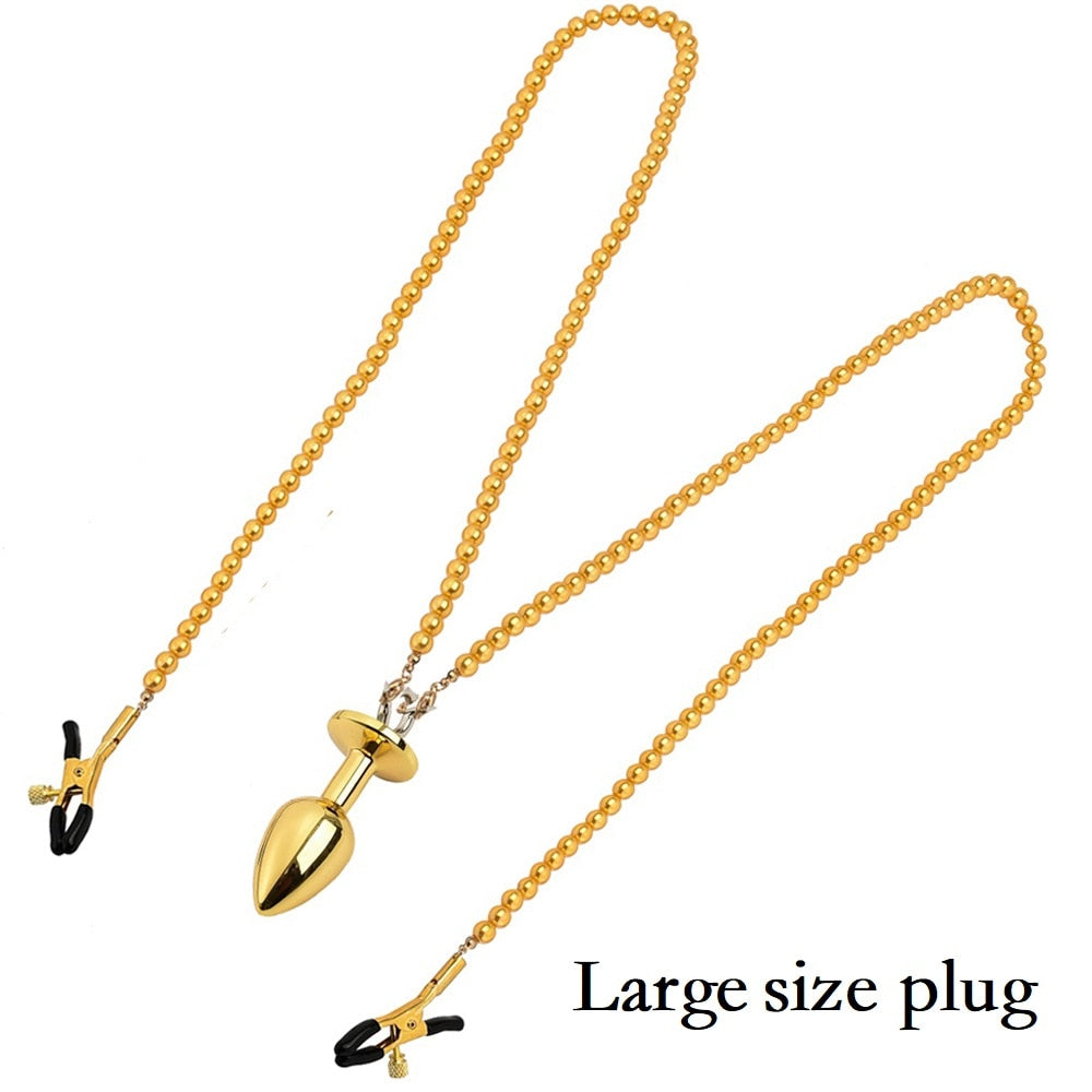 Butt Plug with Nipple Clamp Chains - Colour and Size Variety