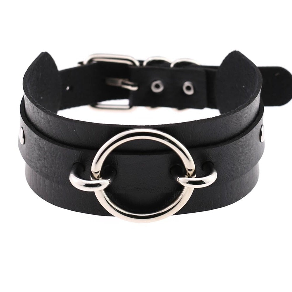 Pentagram/Heart/Ring - Black Choker