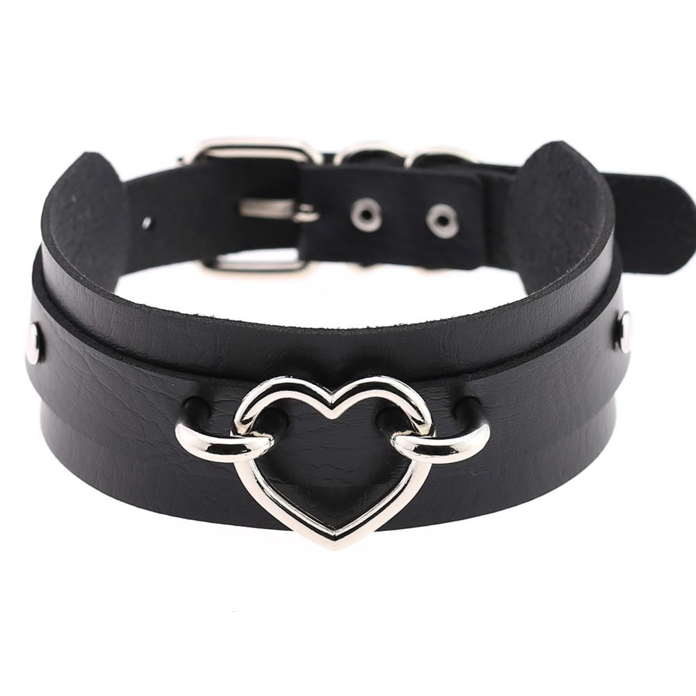 Pentagram/Heart/Ring - Black Choker