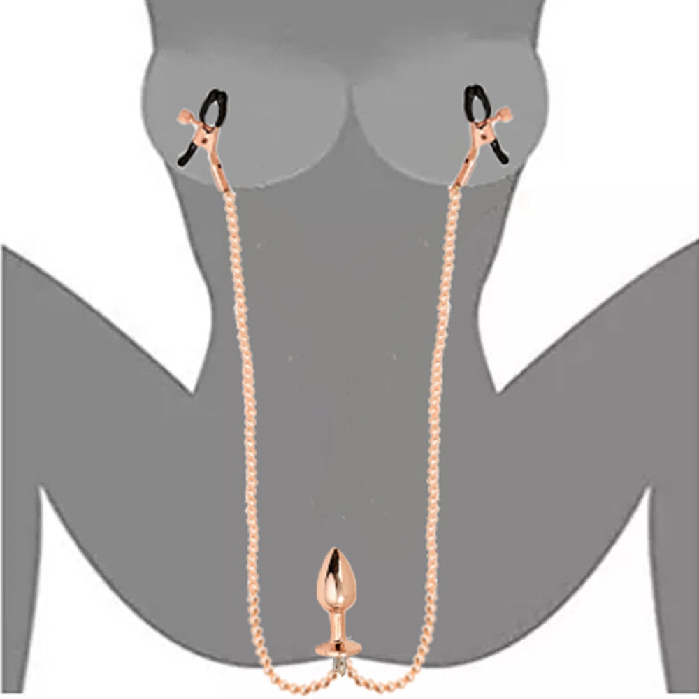 Butt Plug with Nipple Clamp Chains - Colour and Size Variety