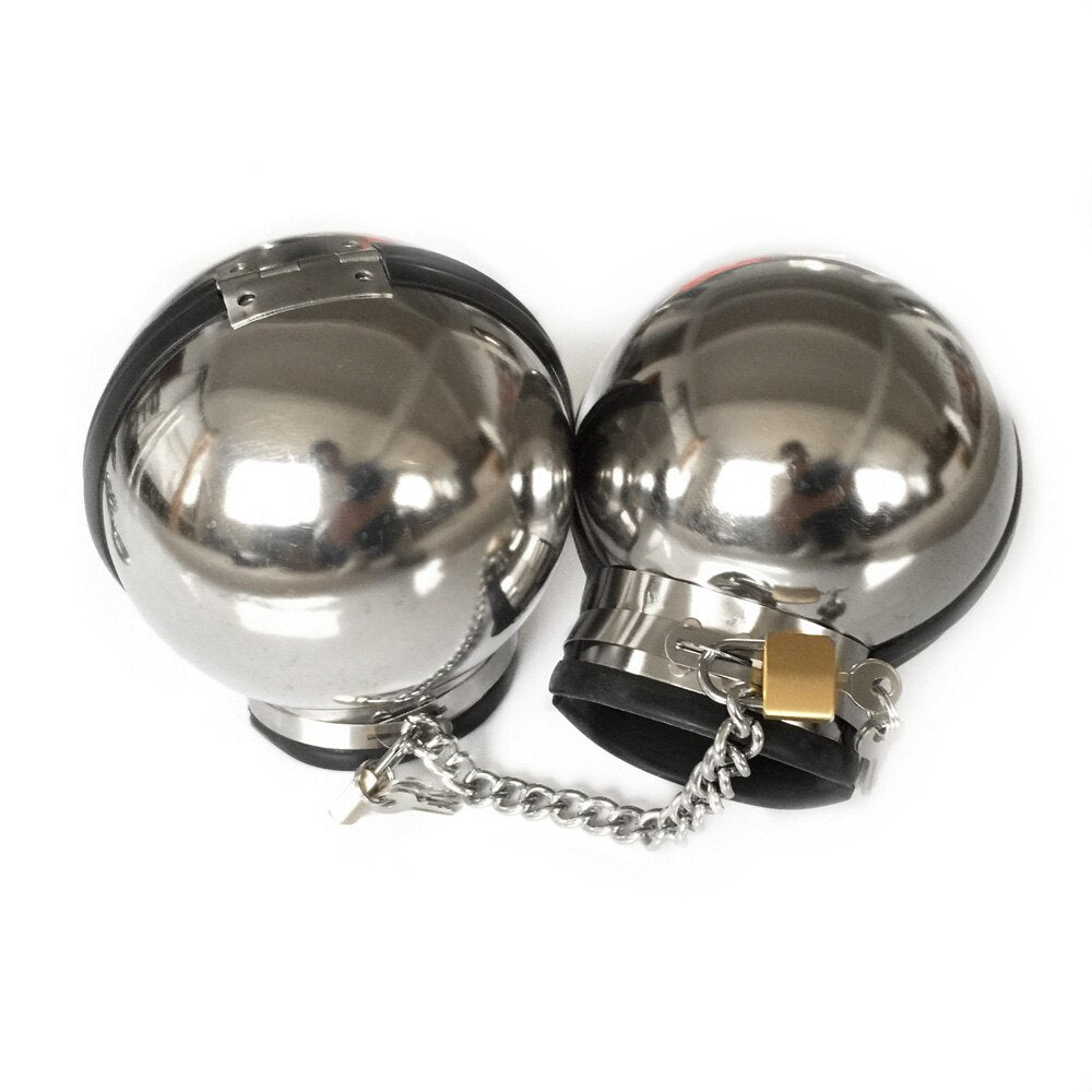 Stainless Steel Bondage Ball Head Covering, Cuffs and Bra Set