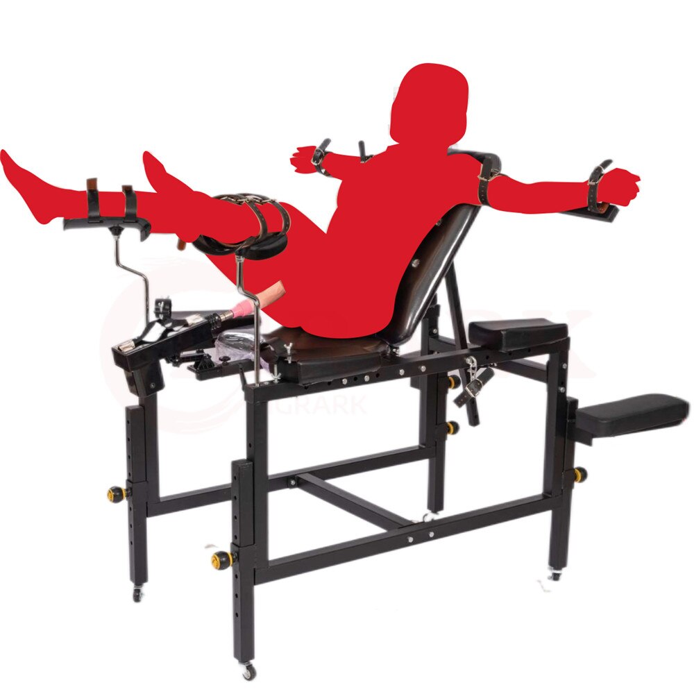 Versatile Bondage Bench with Stirrups and Arm Bar (Optional Sex Machin –  The Bondage Catalogue