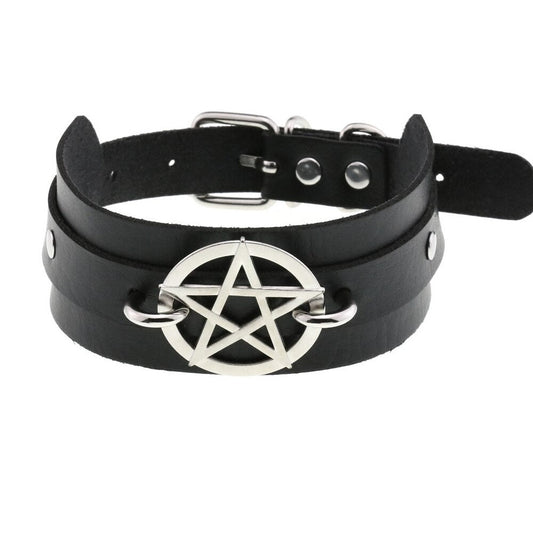 Pentagram/Heart/Ring - Black Choker