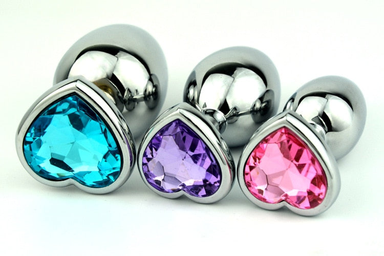 Crystal Heart Anal Plug S-L Stainless Steel - Selection of Colours