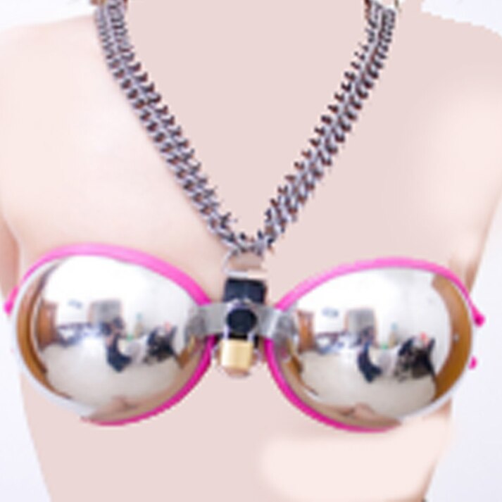 Stainless Steel Bondage Ball Head Covering, Cuffs and Bra Set