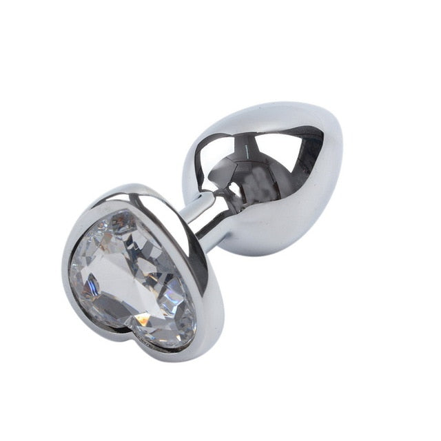 Crystal Heart Anal Plug S-L Stainless Steel - Selection of Colours