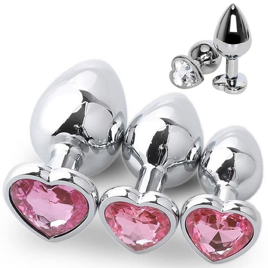 Crystal Heart Anal Plug S-L Stainless Steel - Selection of Colours