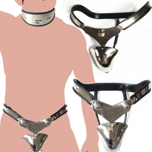 Male Chastity Belt Stainless Steel (Optional Posture Collar)